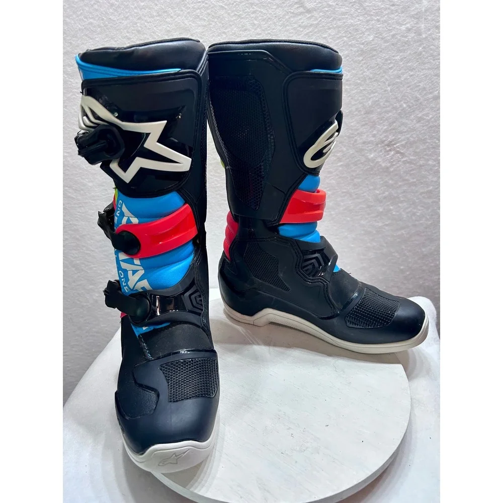 Alpinestars Tech 3s Youth Motocross Boots Black Cyan Fluo Yellow Size 4 US 37